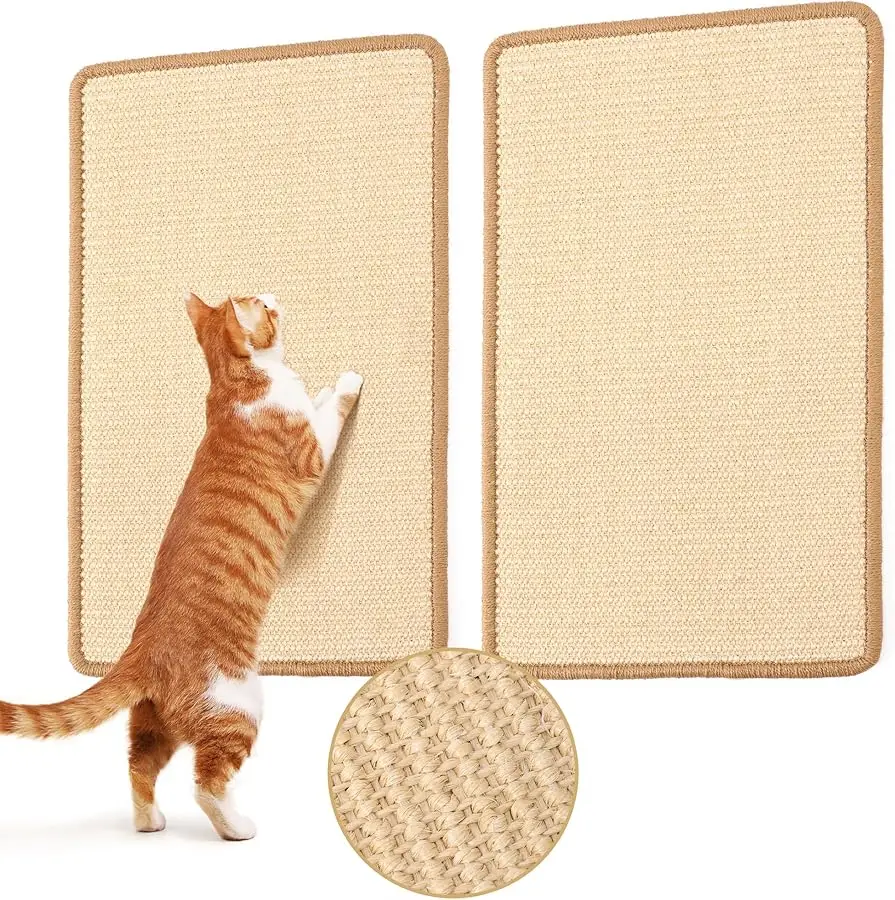

FUKUMARU 2 Packs Cat Scratching Mat, 19.6 x 11.8 Inch Natural Sisal Cat Scratch Pad Mats for Indoor Cats, Horizontal Cats Wall S