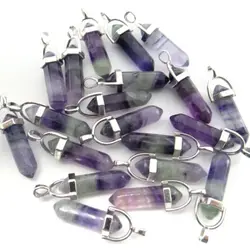Natural stone fluorite Quartz Crystal Turquoises lapis tiger eye chakra pendant for diy Jewelry making necklace Accessories24pcs