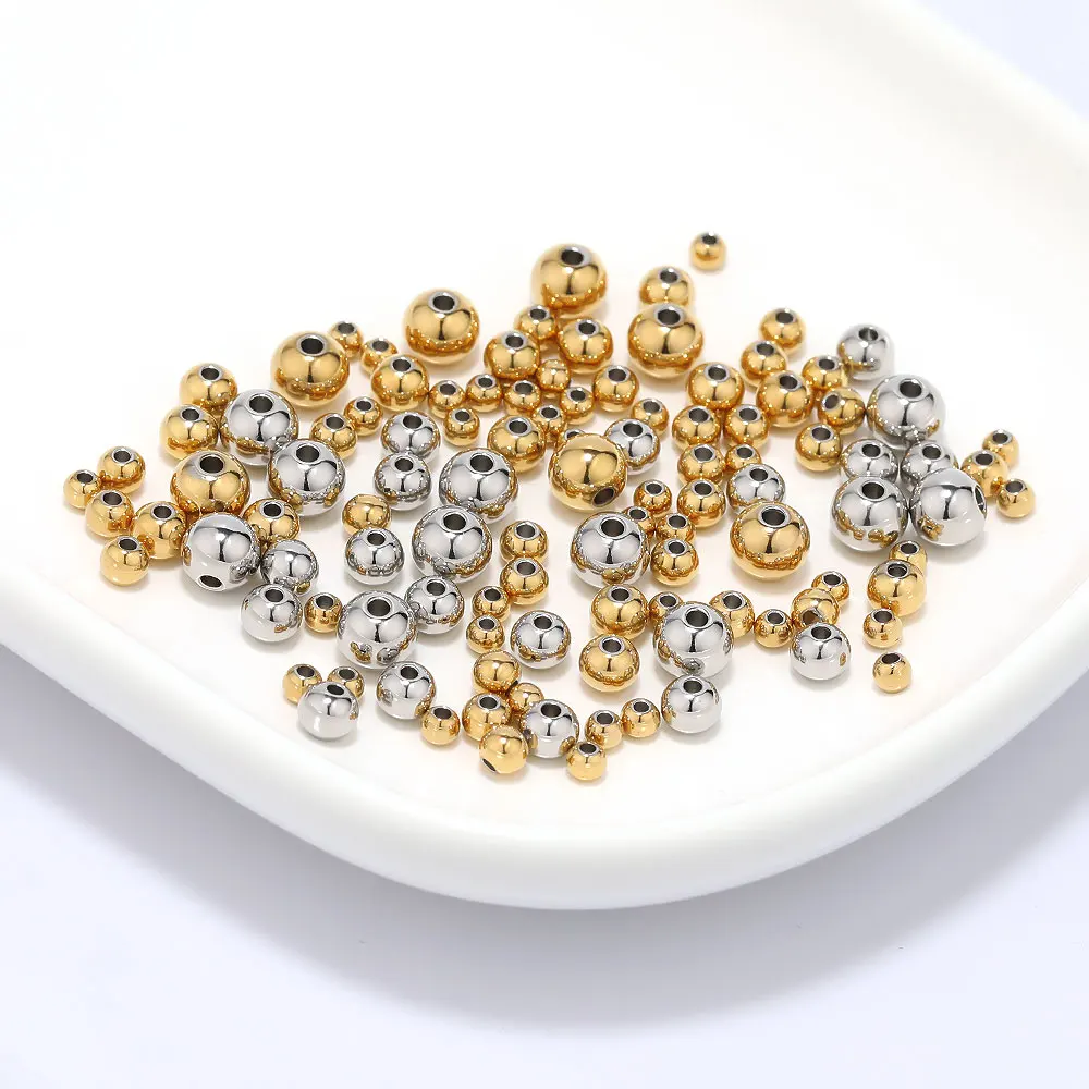 3 - 8mm cor do ouro de aço inoxidável solta grânulos pulseiras colares encantos espaçador contas para diy jóias fazendo suprimentos em massa