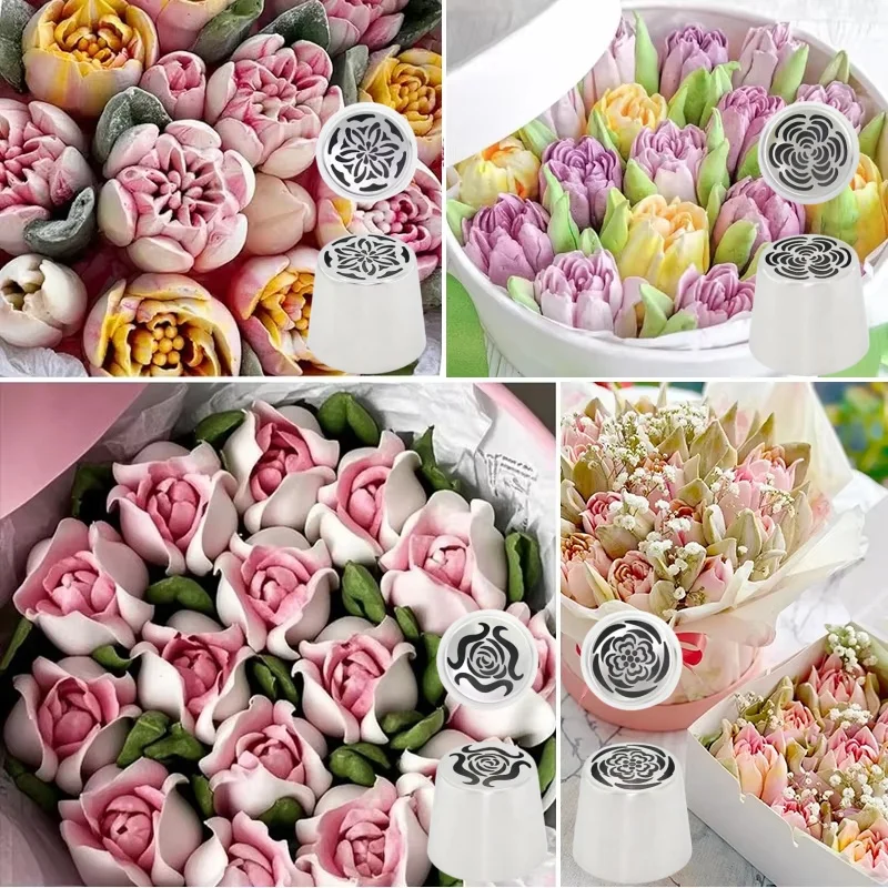 Ensemble de buses roses surdimensionnées en acier inoxydable, 8 pièces, essentielles pour la décoration de gâteaux de vacances et d'anniversaire, DIY