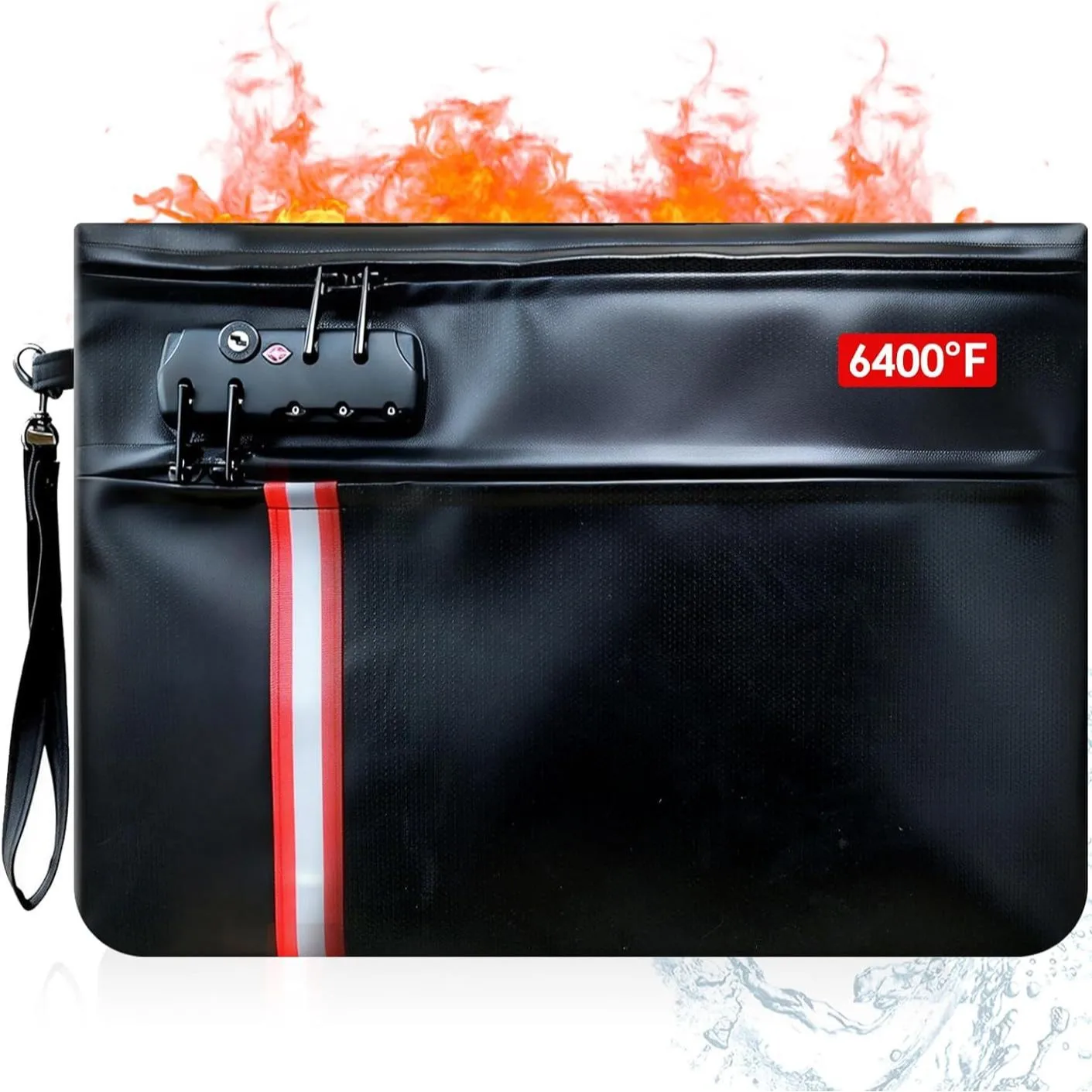 Fire Resistant Zipper File Bag with Combination Lock Fireproof Wallet for Cash Documents Valuables