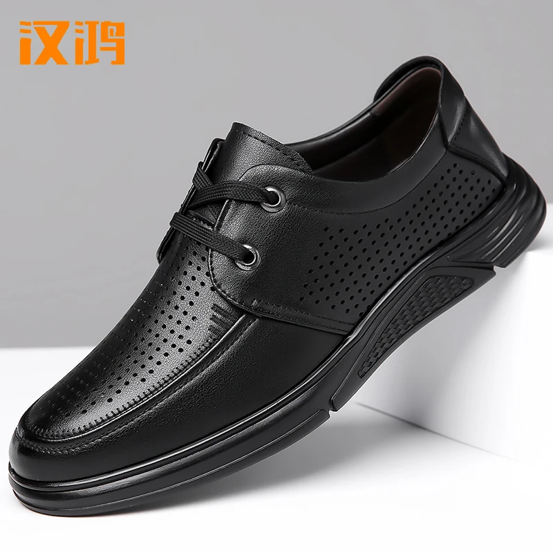 Han Hong-zapatos de cuero genuino para hombre, calzado de cuero suave, transpirable, antideslizante, informal, novedad de verano, 2024