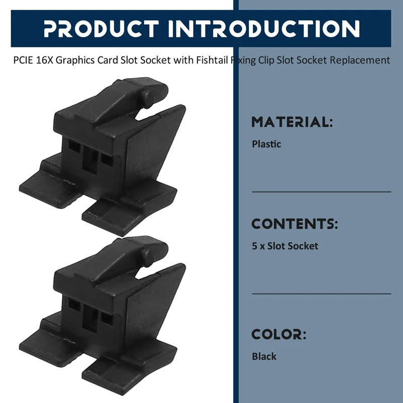 5Pcs Desktop Computer Mainboard PCIE 16X Graphics Card Slot Socket With Fishtail Fixing Clip Slot Socket Replacement