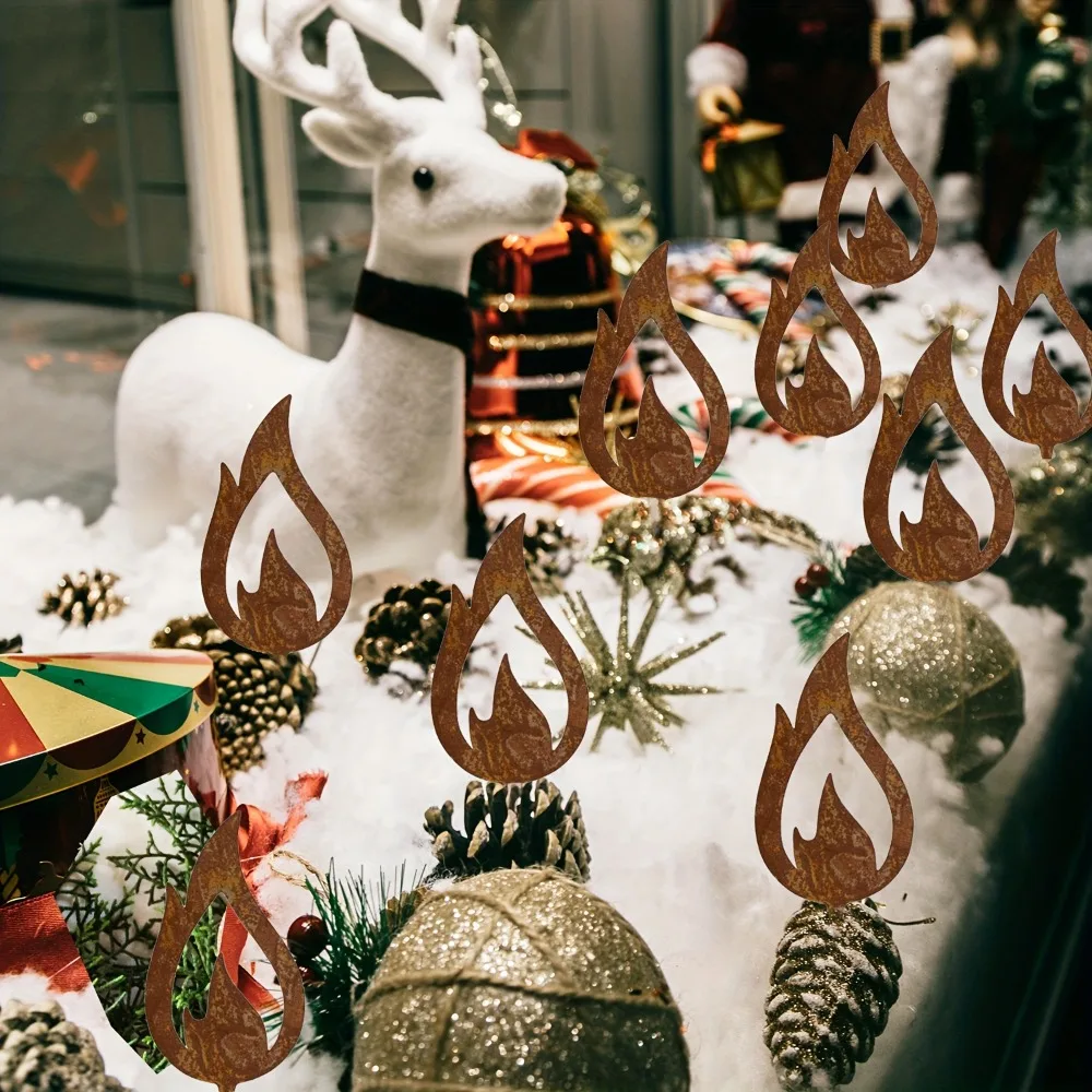 10 قطعة حديقة عيد الميلاد ريفي إدراج علامة مجموعة مع شمعة معدنية لهب صورة ظلية في الهواء الطلق عطلة ديكور مانعة لتسرب الماء الحديقة الفن #1