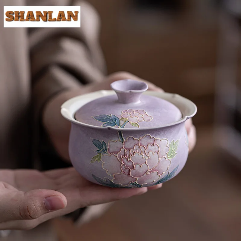 

150 мл Бутиковая чайная варенья с ручной росписью Пион Гайвань Чаша для чая с крышкой Набор крышек Чаша для заваривания чая Китайский чайный сервиз Украшения Ремесло