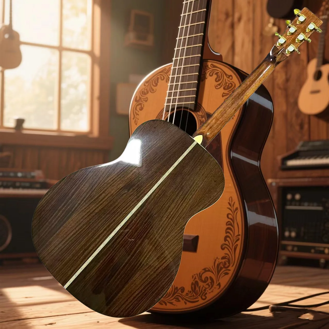 40 بوصة/مخصص OM42 توقيع/قمة من خشب التنوب الصلب/لوحة أصابع من خشب الورد/6 جيتار صوتي من الخشب الصلب عالي الجودة #6