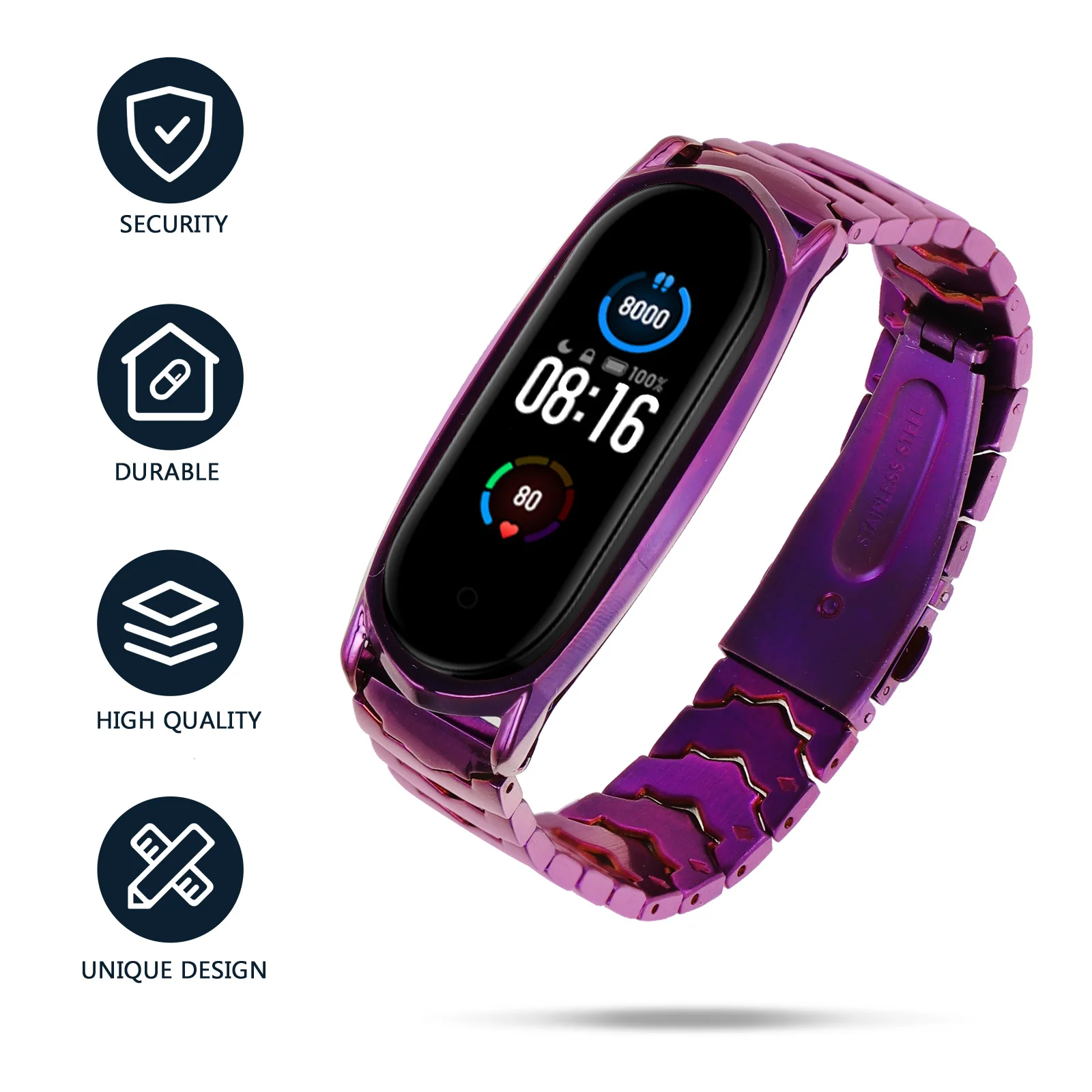 

Stainless Steel Replacement Strap For Mi 3 4 Shiny Durable Metal Double Click Buckle Secure Fit Fitness