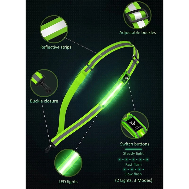 LED Reflective Belt Walking Gear,Safety Light For Walkers At Night,Safety Rechargeable Reflective Running Gear