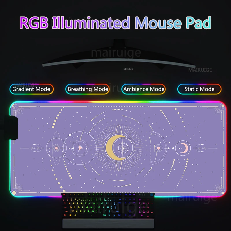 Moon Star Rgb Led Achtergrondverlichting Muismat Grote Mause Pad Gamer Leuke Bureau Mat Kawaii Xxl Gaming Accessoires Toetsenbord Roze tapijten