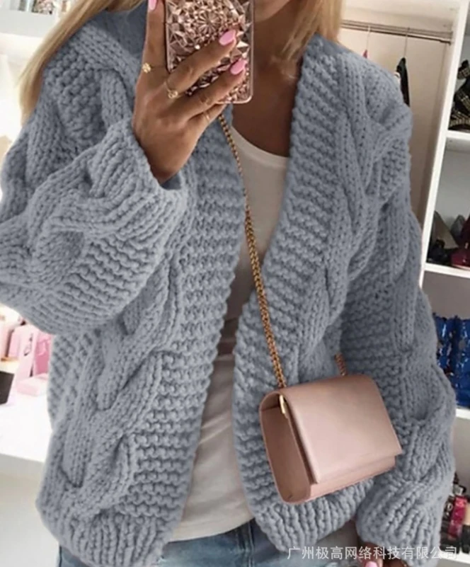 

2023 Autumn Winter Spring New Fashion Casual Open Front Long Sleeve Cable Knit Cardigan Coat Female Clothing Outfits