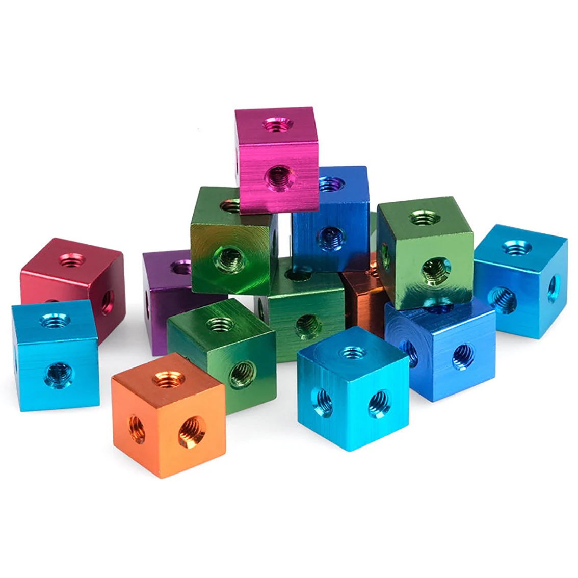 6-Side Nut Block M3 Aluminum Alloy Anodized Locking Connection Square Screw Holes Nut Bracket Fixing Thread Plate Block Cube