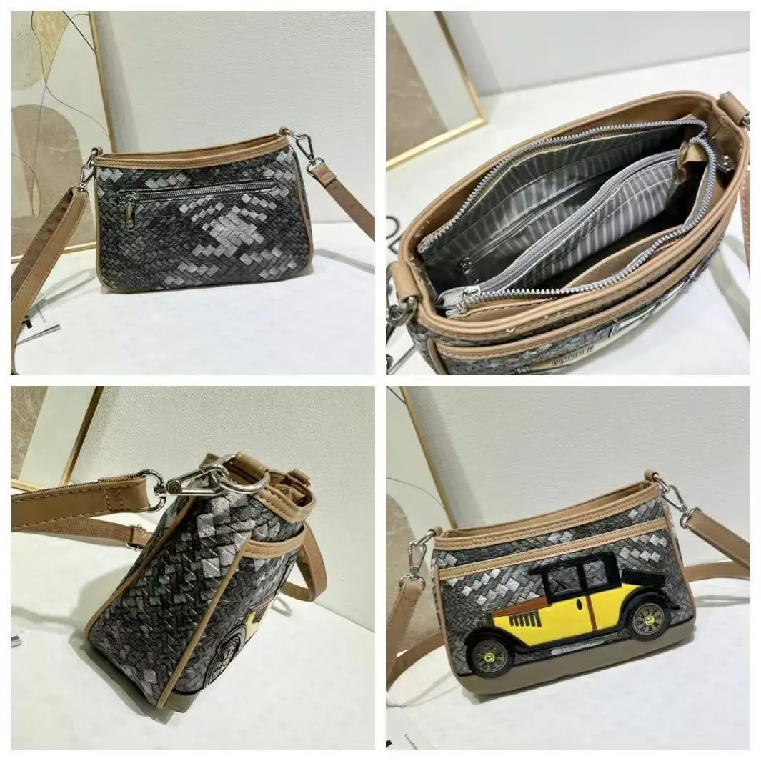New 2026 Women's Bag Ladies Creative Car Splicing Embroidered Shoulder Bag Fashion Versatile Square PU Crossbody Bag Handbag
