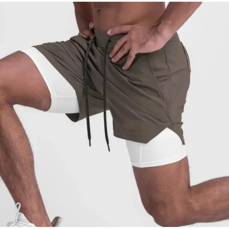남성용 2024 체육관 조깅 운동 반바지, 스포츠 피트니스, 빠른 건조, 더블 레이어, 투인원 러닝 반바지, 여름