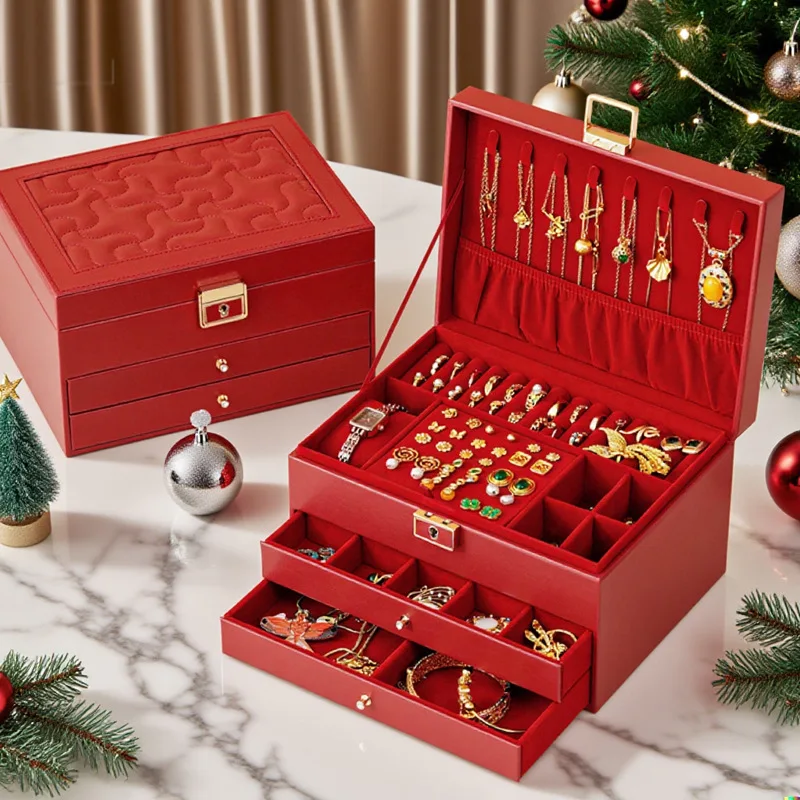 

Mutihome Home Jewelry Box Red Multi Layer Drawer Large Capacity Earnail Necklace Bracelet Jewelry Gift Box Storage Cosmetic Box