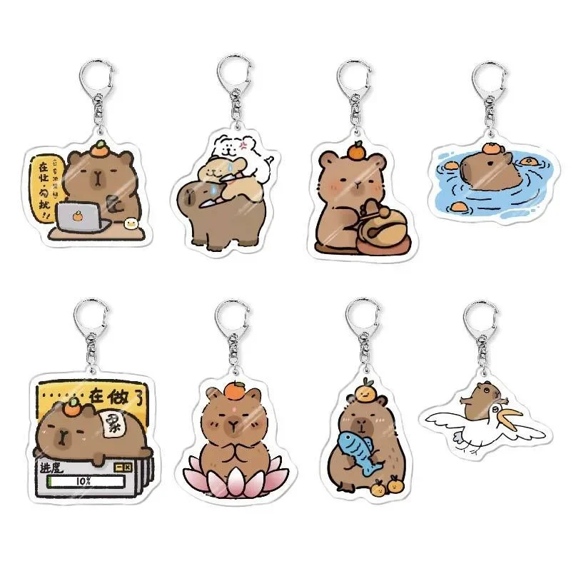 New Funny Capybara Meme Acrylic Keychain Cute Cartoon Capybaras Double Sided Animal Key Chain For Friends Children Birthday Gift