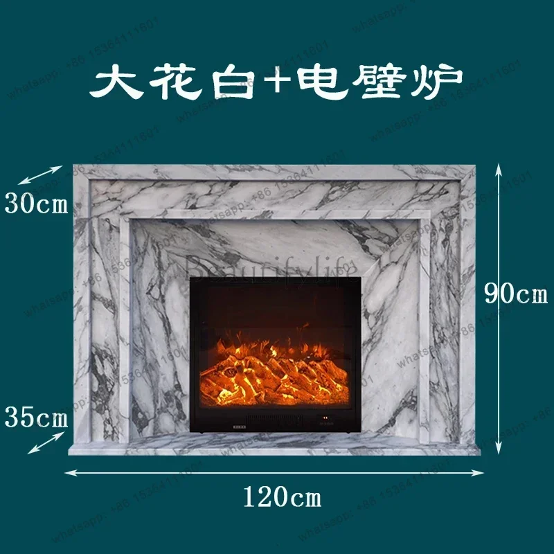D06Natural marble fireplace French living room large white stone fireplace decorative cabinet