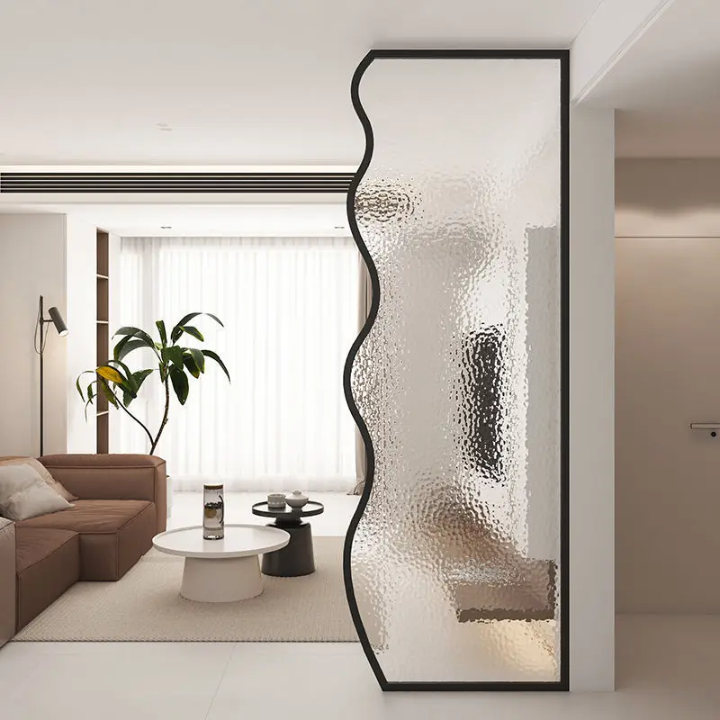 

Bathroom half wall water pattern screen modern simple thickened Changhong glass partition entrance living room stainless steel
