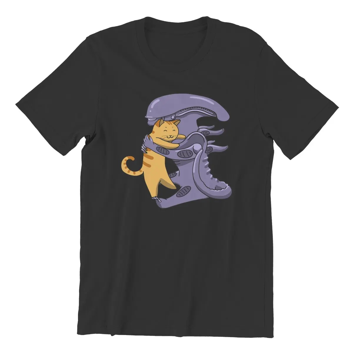 Alien Hugs Cat xenomorph ripley face hugger Cute T-Shirt for Men Novelty  100% cotton Printed t-shirt Big Size mens clothes