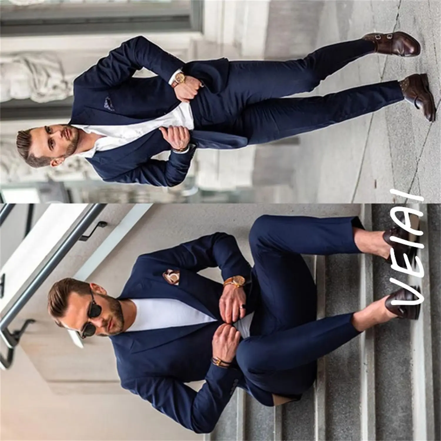 

CustomizedSuits for Men Wedding 2023 Single Breasted Dark Blue Notched Lapel 2 Pcs(Jacket+Pants) Formal Business Slim Fit Costum