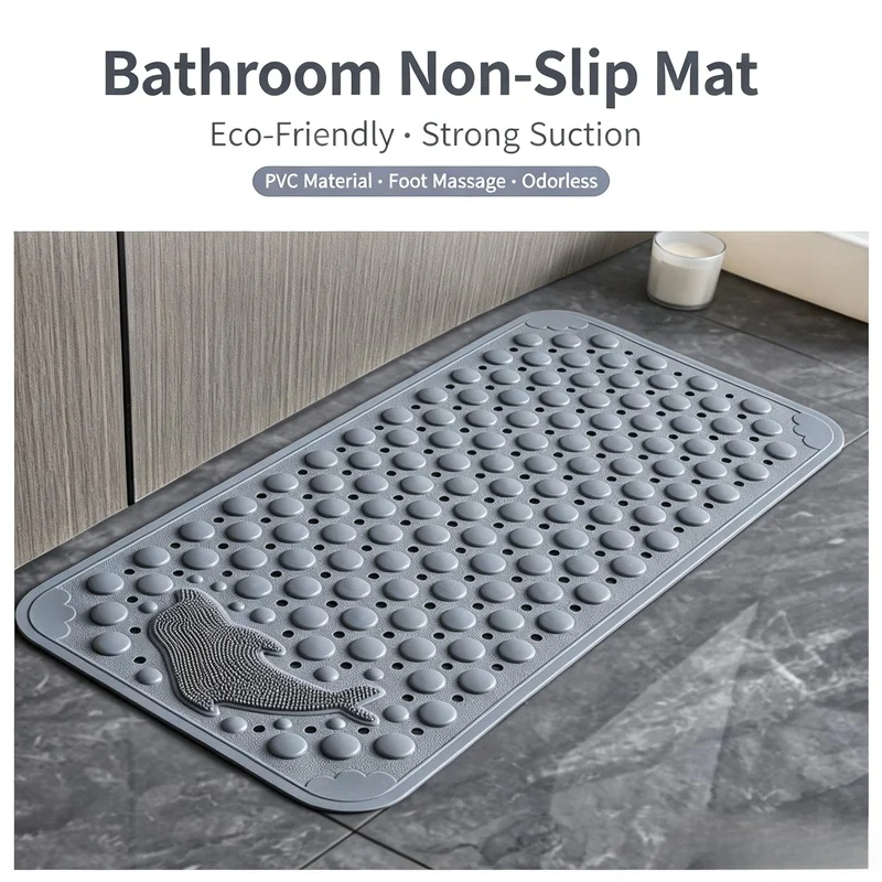 35×70cm PVC Non-Slip Massage Bath Mat Dolphin Pattern Waterproof Shower Rug for Bathtub Bathroom