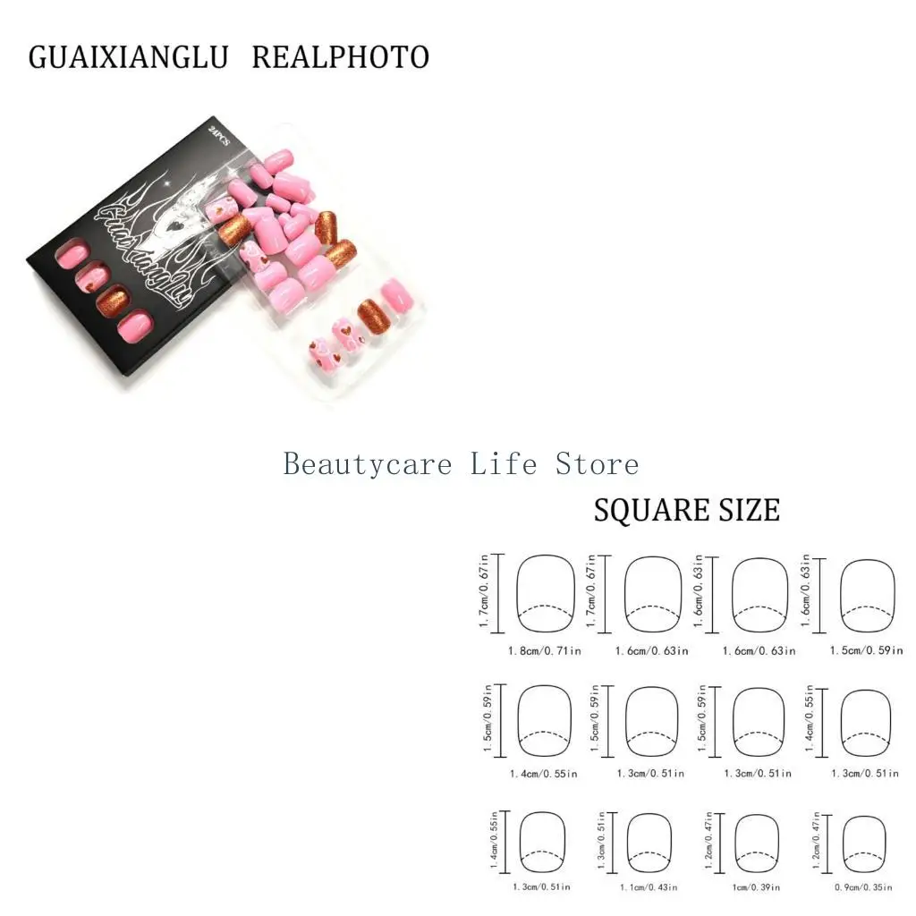 

652C 24Pcs Valentines French Glitters Press On Nail Short Oval Shining Fake Nail With Heart Rhinestones For Party Date