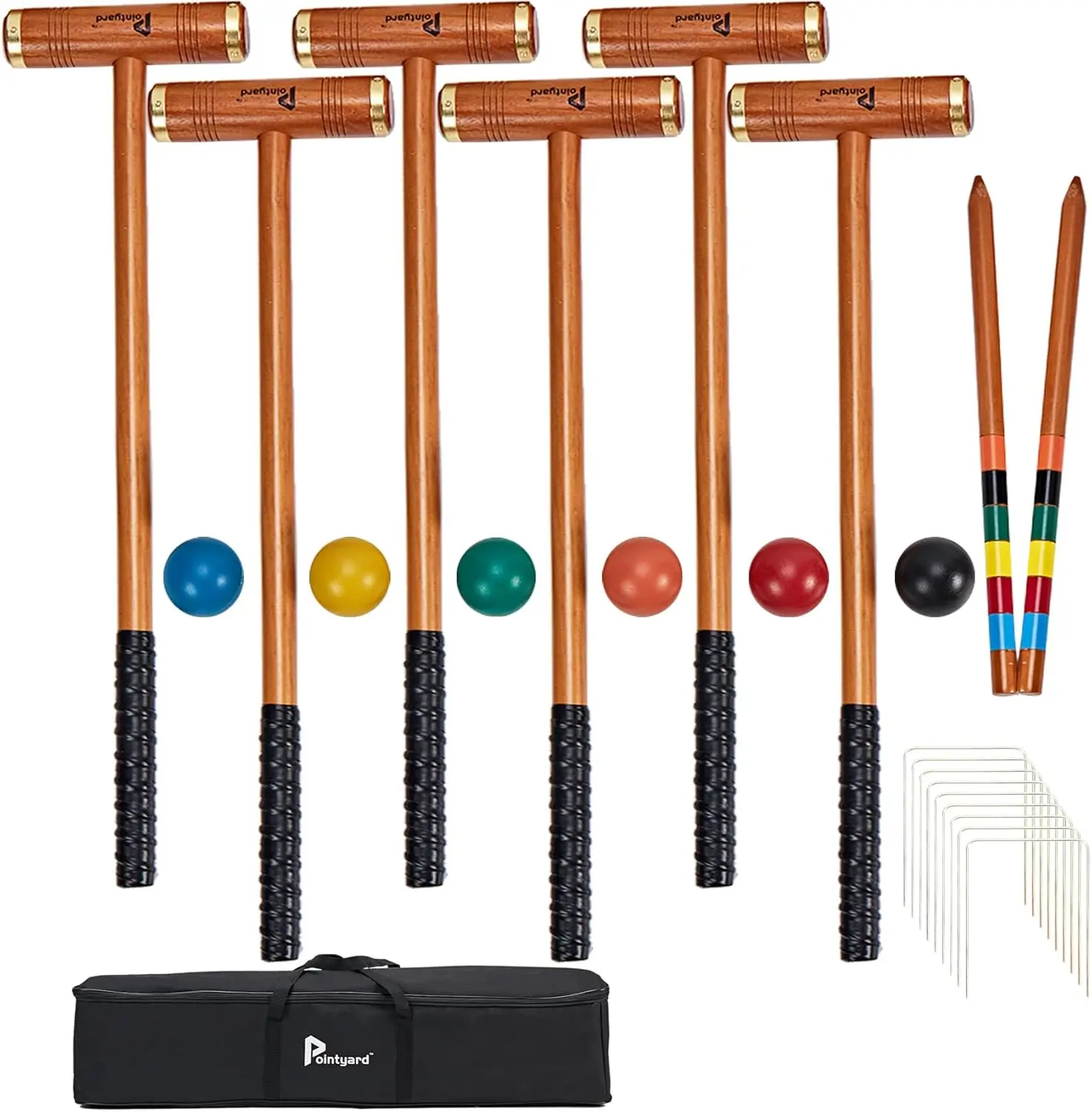 

35" Six Player Croquet Set with Wooden Mallets, Colored Balls for Lawn Backyard Family Games