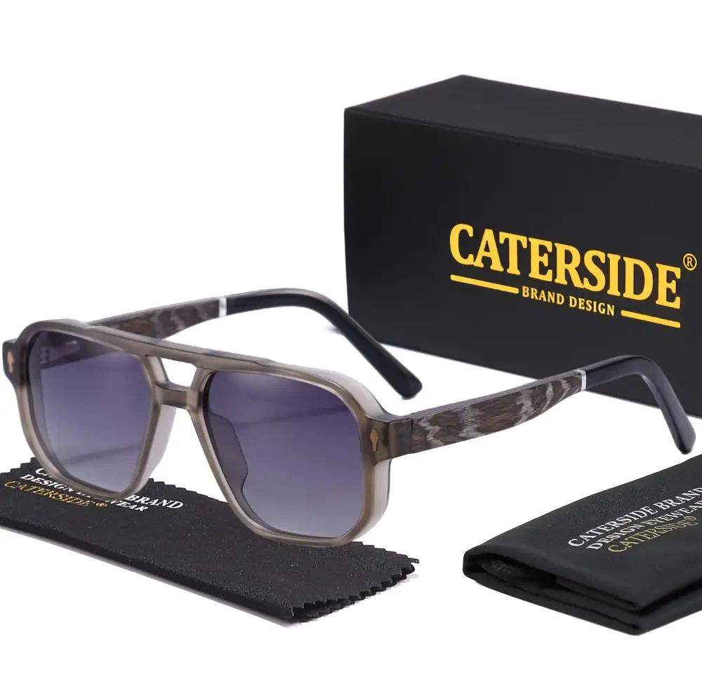 CATERSIDE Modische polarisierte Sonnenbrille für Herren, Holzbeine, flaches Doppelbrücken-Design, Sonnenbrille für Damen, Outdoor-Sommerbrille – Detail 26