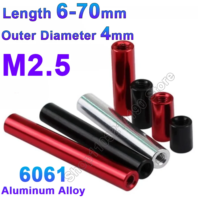 10Pc M2.5 Red Black Round Aluminum Standoff Column Rods Round Aluminum Spacer for RC Multirotors OD=4mm Length 6/8/10/12/15-70mm