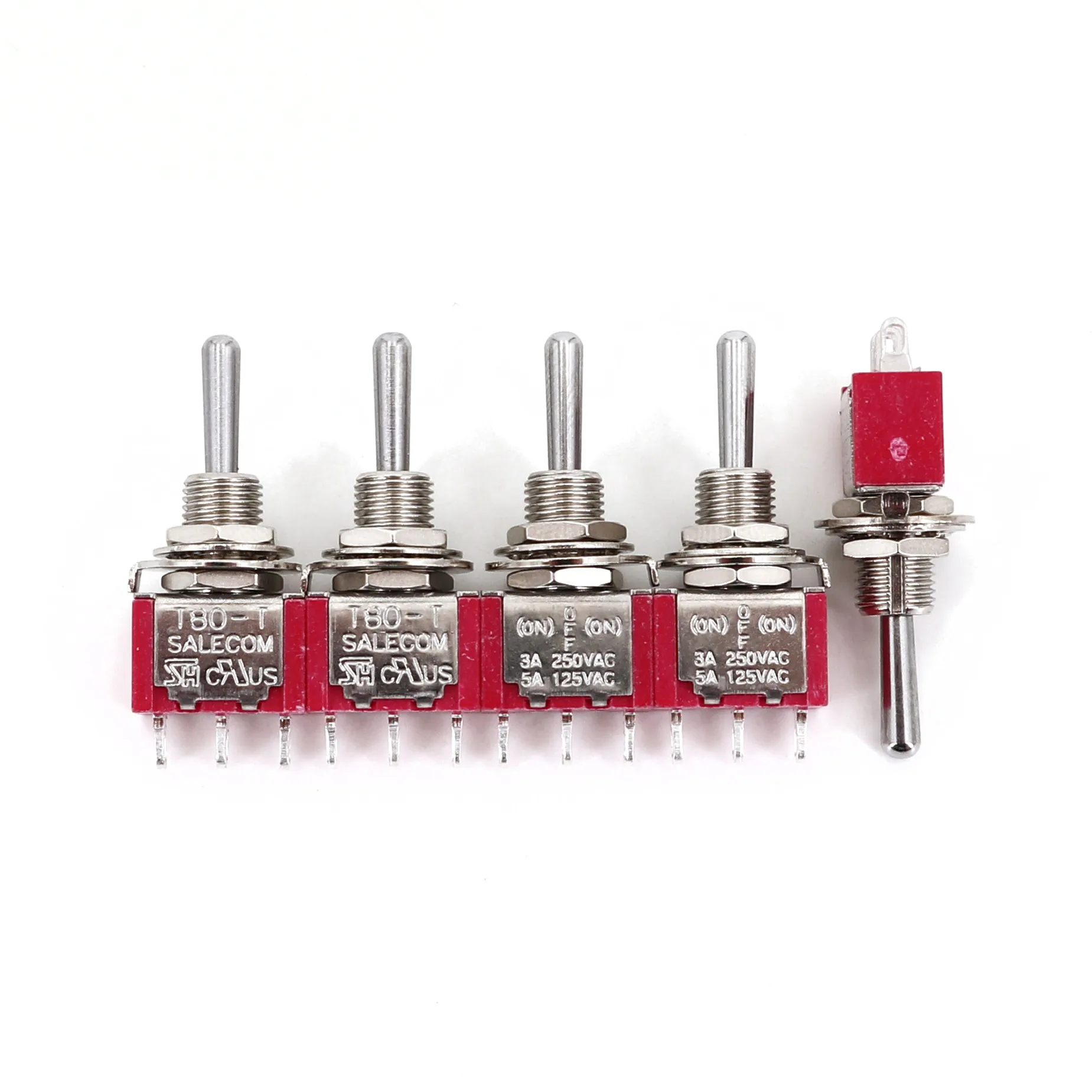 5Pcs SH T80-T T8014A Standard Handle 3Pin Momentary MOM-OFF-MOM Reset 6.35mm Panel Mount Mini Toggle Switch