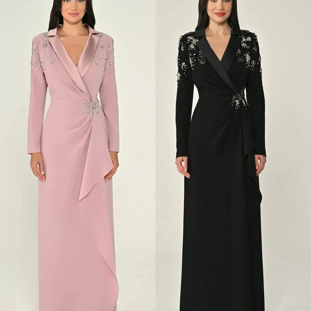 Customized Jersey Rhinestone V-neck Straight Long Dresses Bespoke Occasion Modern Style Women's Evening Party Gown Glitter