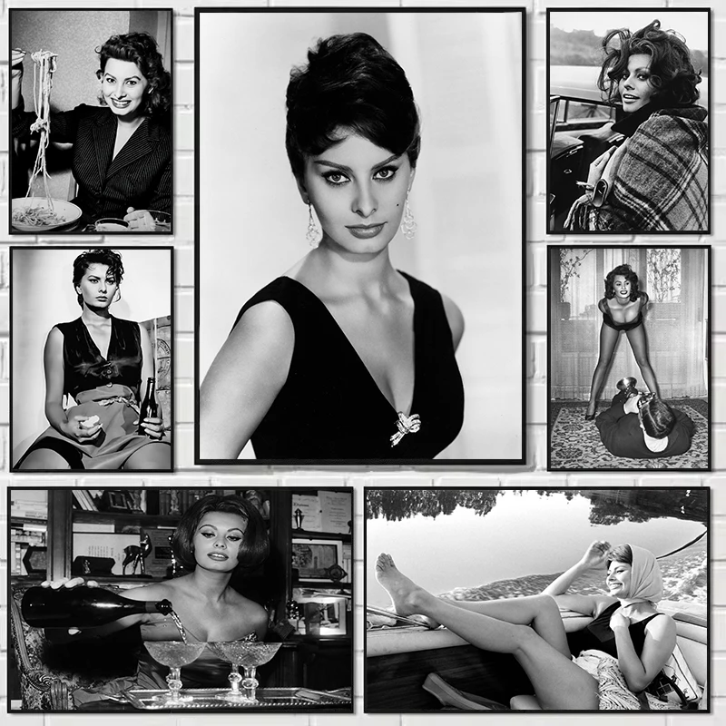 خمر ضرب الممثلة صوفيا لورين فيلم ستار موضة التصوير المشارك حائط لوح رسم صورة فنية ديكور المنزل الداخلي هدية