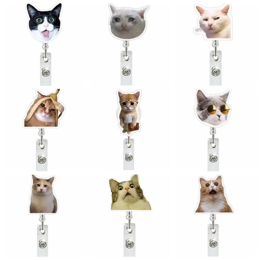 Funny Cat Nurse Badge Reel Kitten Animal Cat Expression ID Card Holder Telescopic Work Card Retractable Badge Holder