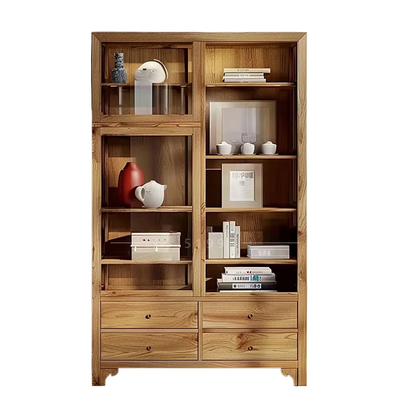 

Книжный шкаф от пола до потолка из массива дерева, многослойная настенная витрина для дома, гостиной, офисный шкаф Duobao