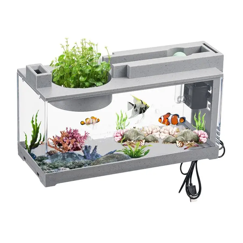 

Mini Aquarium Fish Aquarium Retro Decorative Quiet Desk Aquarium With Water Pump For Turtle Reptile Shrimp Moss Crab