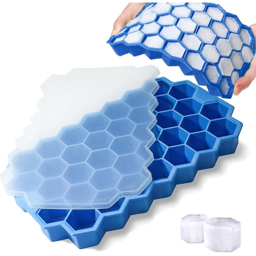 

2 Pack Silicone Ice Cube Trays With Lid - 37 Grid Small Ice Cube Molds For Freezer Reusable Easy-Release For Cocktail