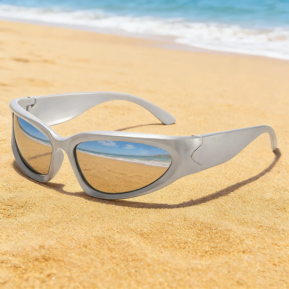 Neuankömmling Beliebte Damen Sonnenbrille Punk Sonnenbrille Einzigartige ovale Sonnenbrille Herren Goggle Shades Spiegel Bunte Y2K Brillen