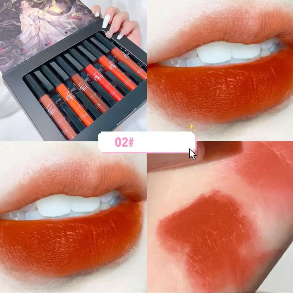 6 Farben Lippenstift Glanz Set matt rot Lippen Make-up dauerhafte Lippenstift Wasser Kosmetik Glasur Spiegel wasserdicht Kit Lippe a4q3