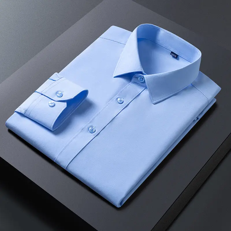 Spring Summer Autumn Light Blue Best Man Long Sleeve Work Shirt Men's Business Formal Office Professional Style Loose Fit Shirt