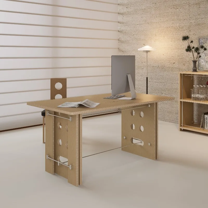 Medieval minimalist style Bauhaus solid wood ocean panel metal advanced office desk computer desk