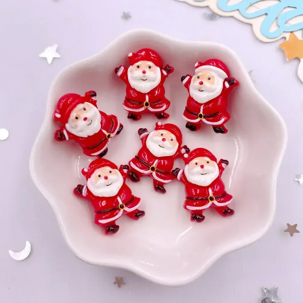 15PCS Resin Colorful Cartoon Santa Claus Figurine Flatback Stone Scrapbook DIY Bow Accessories Red Series Christmas Decor Craft