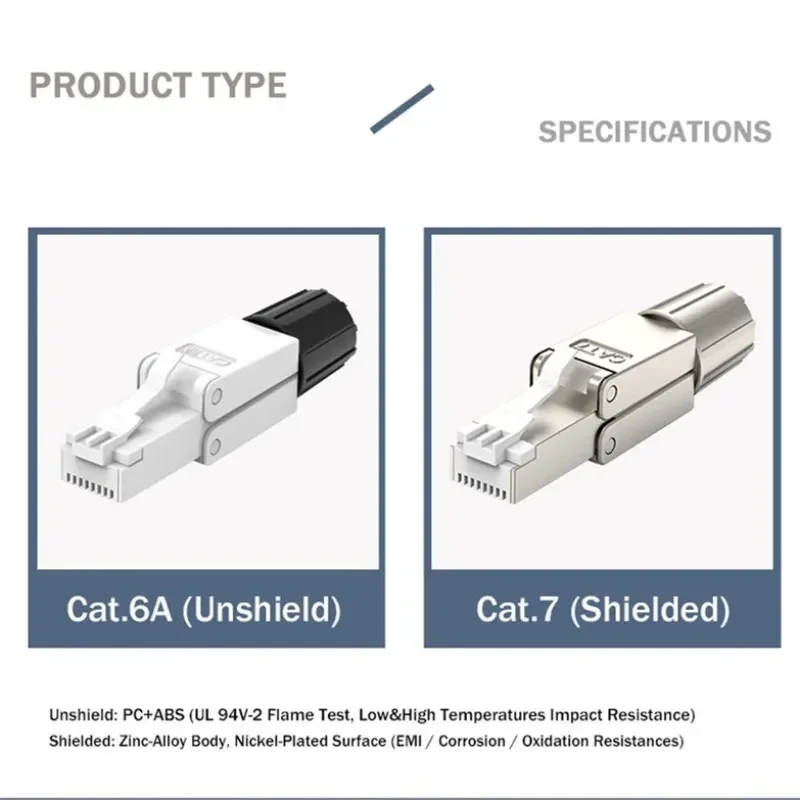 Cat 7 6a RJ45 Connector 8P8C STP Shielded Field Termination Plug for Cat7 Cat6a 23 24 26AWG Networking Cable With PCB Connectors