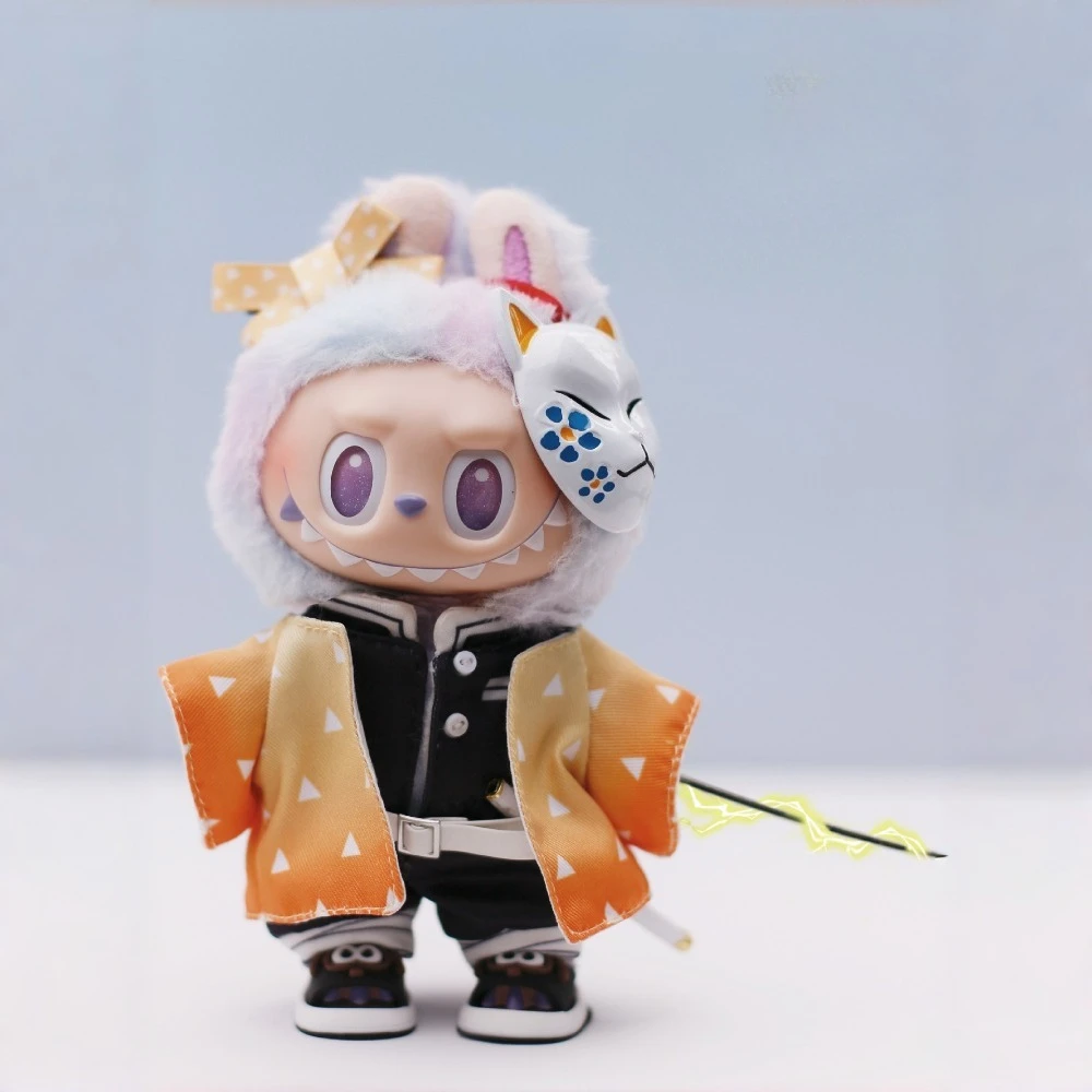 

For 15/17CM Labubu Doll Clothes Anime Agatsuma Zenitsu‌ Cosplay Costume Dolls Accessories Sitting Party Game Christmas Gift Toys