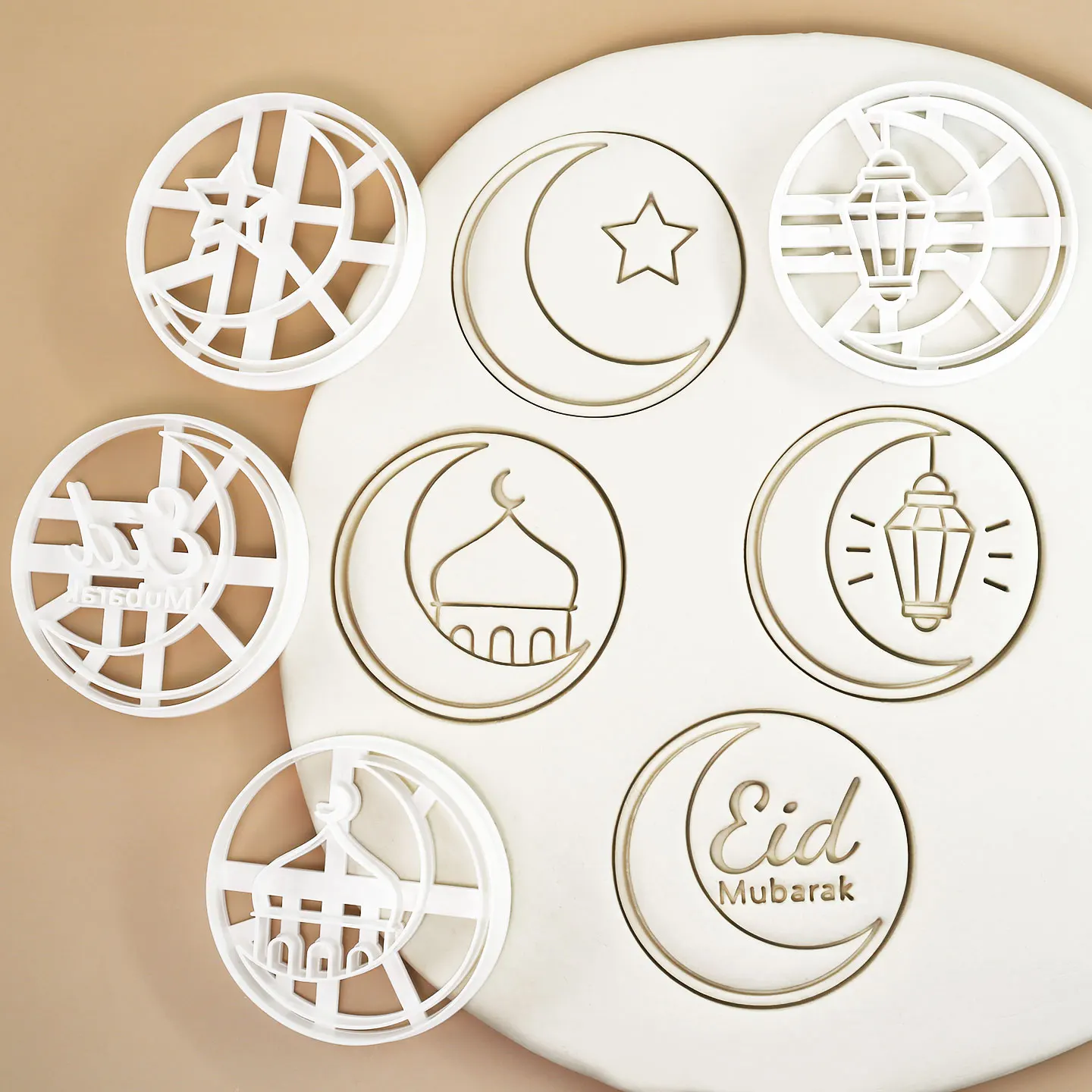 4-teiliges Eid Mubarak Ausstechformen-Set Eid Ul-Fitr Keksstempel Halbmond Stern Laterne Form Backzubehör für Islamische Ramadan-Feier