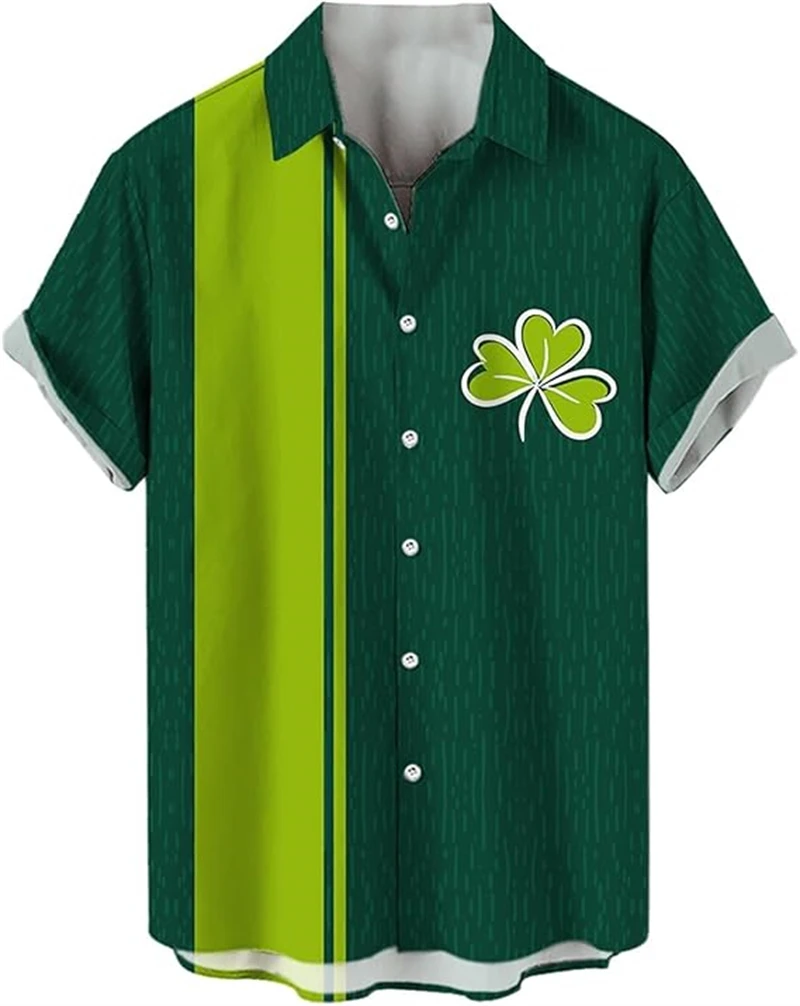 

St Patricks Day Men's Shirt 3d Print Green Clover Graphic Short Sleeve Button Down Shirts Casual Festival Shirt For Men Women