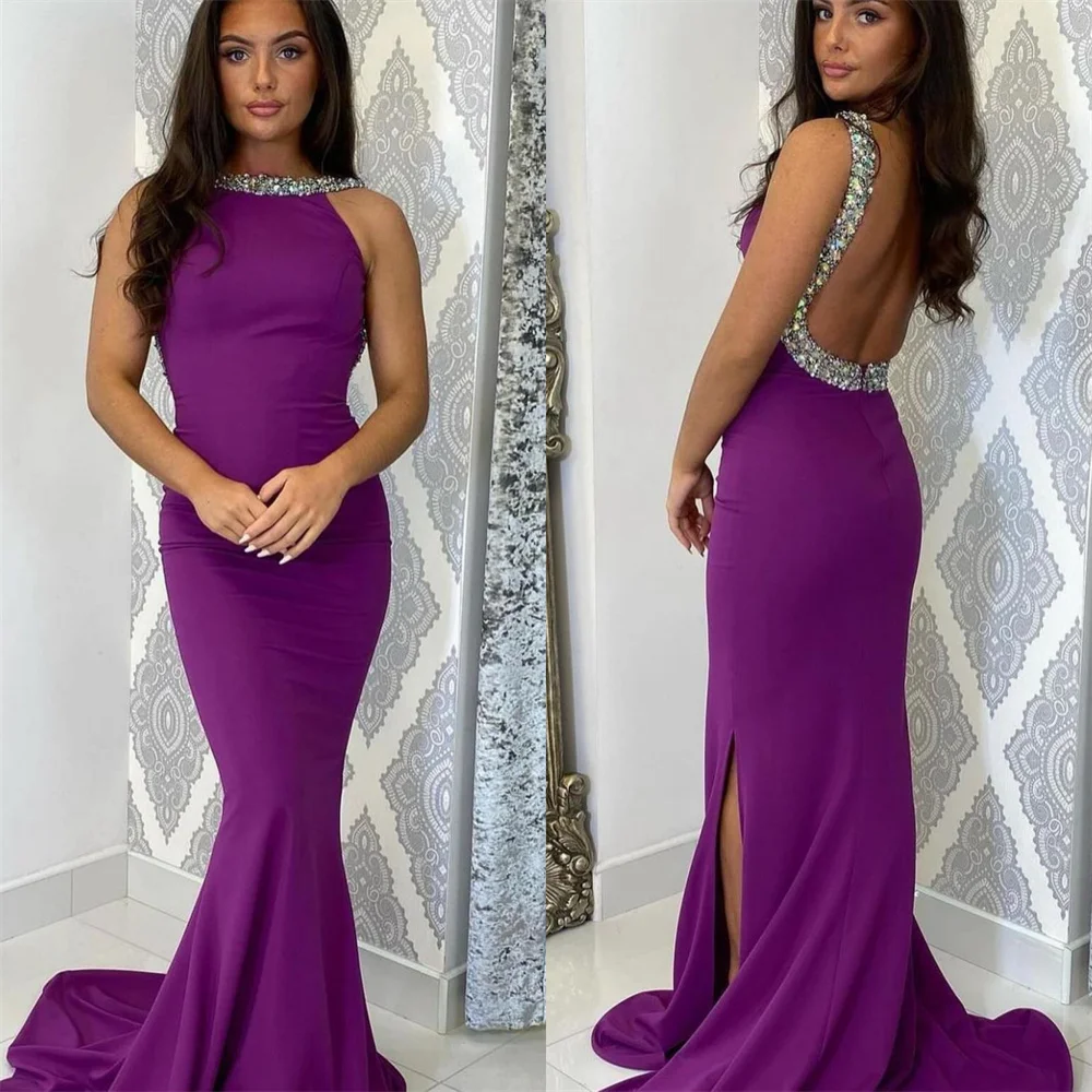 Formal Gown Evening Saudi Arabia Dearin Scoop Neckline Mermaid Floor Length Open Back Skirts Hugging Bead Sleeveless Bespoke Occ