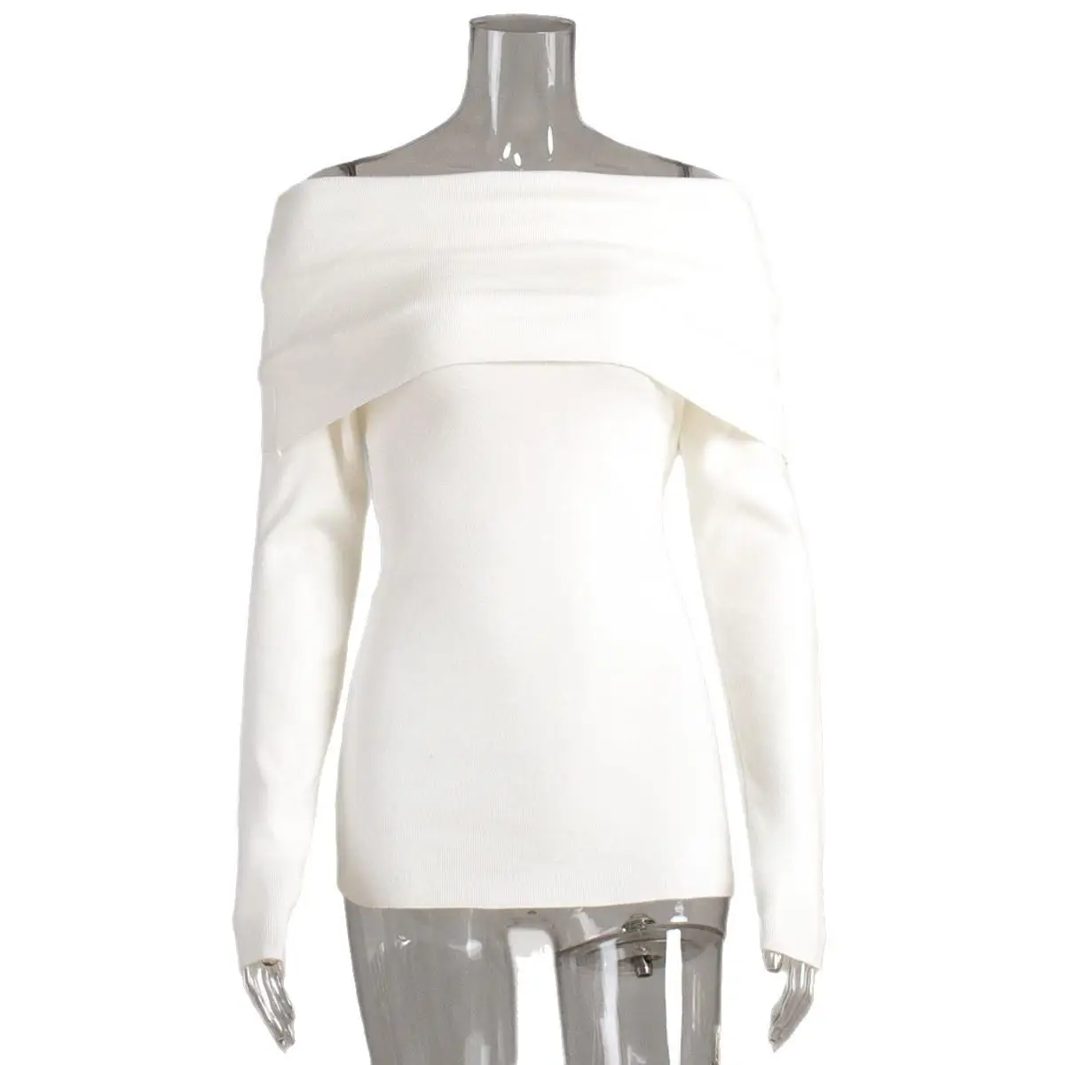 

Long Sve Women's Knitted Sweater Base irt Polyester Fiber 2024 Autumn Faion Trendy Women's Clothing