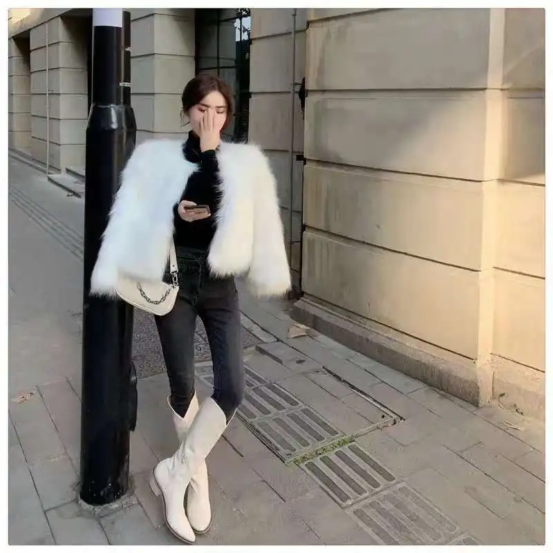 2022 Autumn/Winter New White Fur Coat Women\'s Short Korean Edition Fox Hair Slim Fit Show Thin Fur Top Trend