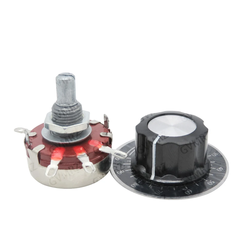 WTH118 4K7 2W 1A resistor 1K 2K2  WTH118-2W Round Shaft Carbon Rotary Taper resistor +MF-203 Potentiometer scale 4K7 10K