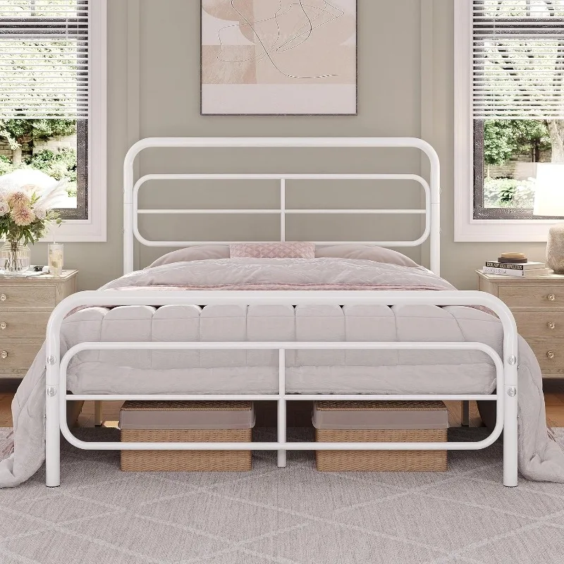 

Queen Bed Frame Metal Platform Bed with Geometric Patterned Headboard, Mattress Foundation with Under Bed Storage/Stur