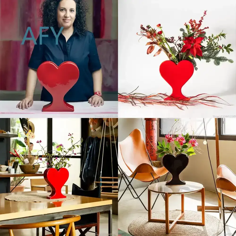 Spanish Style Artistic Vase for Feng Shui Ceramic Heart Shaped Flower Pot for Home Decor Living Room Bedroom Guesthouse